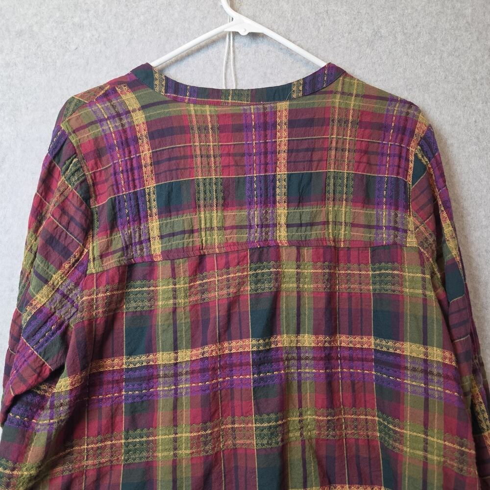 Habitat Forest Windowpane Plaid LS Button Up Jacquard Shirt Women's Lrg Stretch - Picture 7 of 12